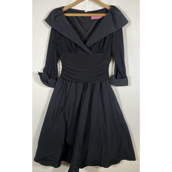 Eliza J Dress Size 10 Black Formal Fit & Flare 1950s Style Jersey Knit Satin - Picture 5 of 13